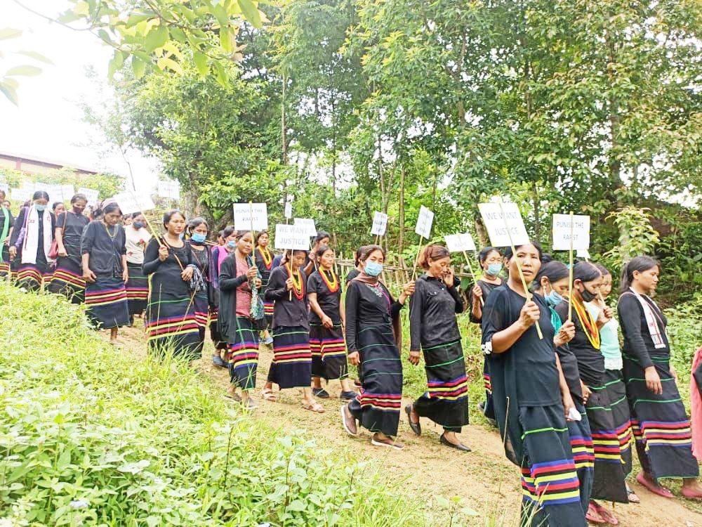 Women march during the silent protest organised by the KNSK in Mon on July 3. (Photo Courtesy : KNSK)